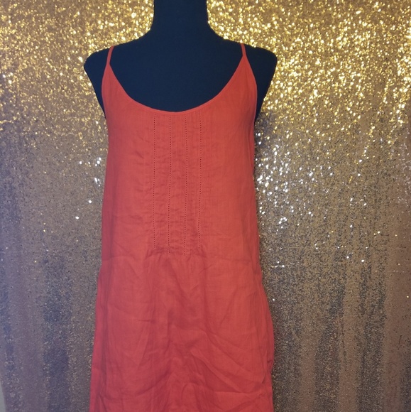 coral linen dress